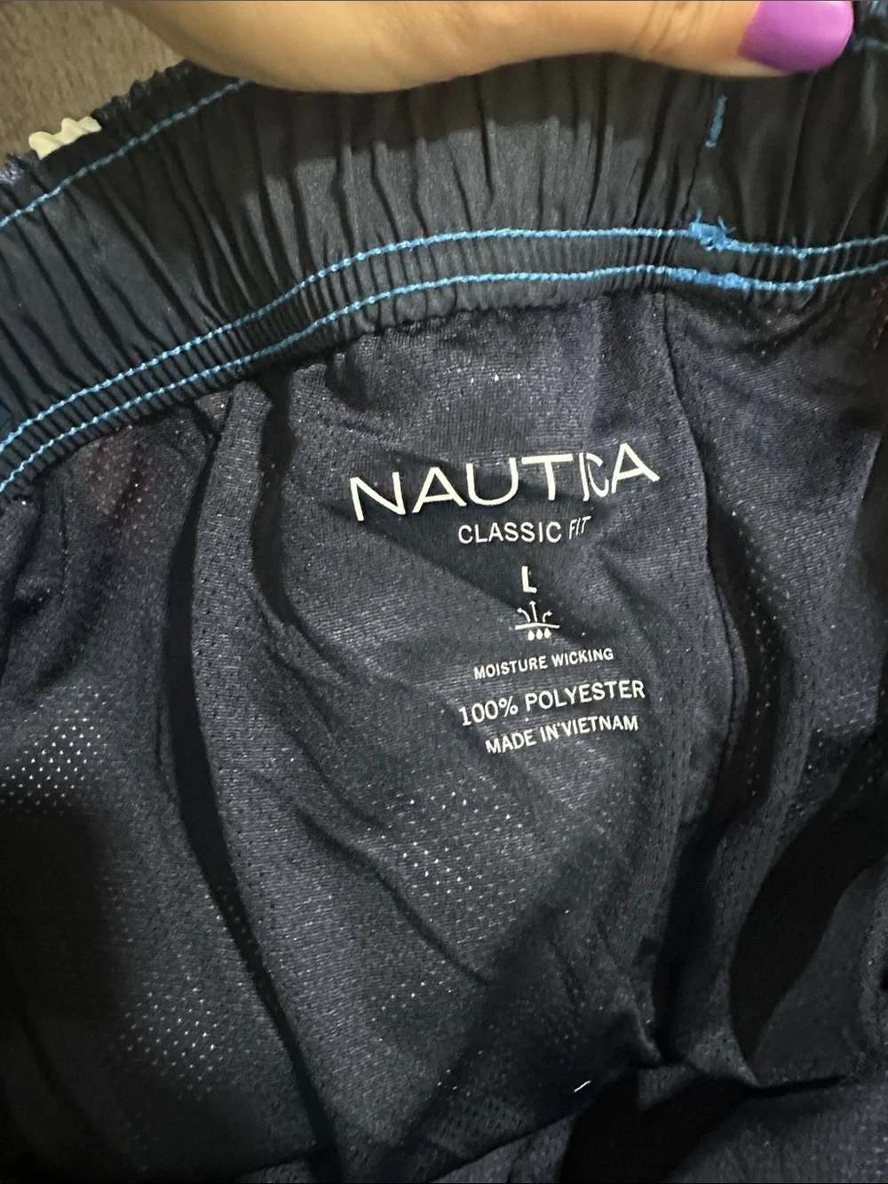 Nautica Navy, Light Blue & Pink Vertical Stripe Swim Trunks